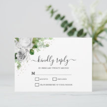 Tarjeta RSVP de boda de floral blanca y eucalipto