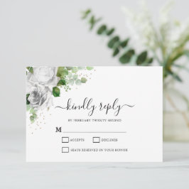 Tarjeta RSVP de boda de floral blanca y eucalipto