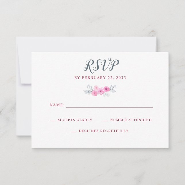 tarjeta RSVP de boda de flores rosadas (Anverso)