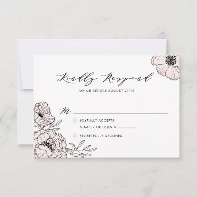 Tarjeta RSVP de boda de flores rosadas de Rubor mo (Anverso)