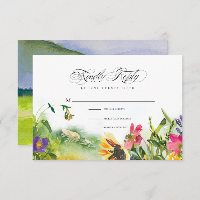 Tarjeta RSVP de Boda de Flores Silvestres (Anverso / Reverso)