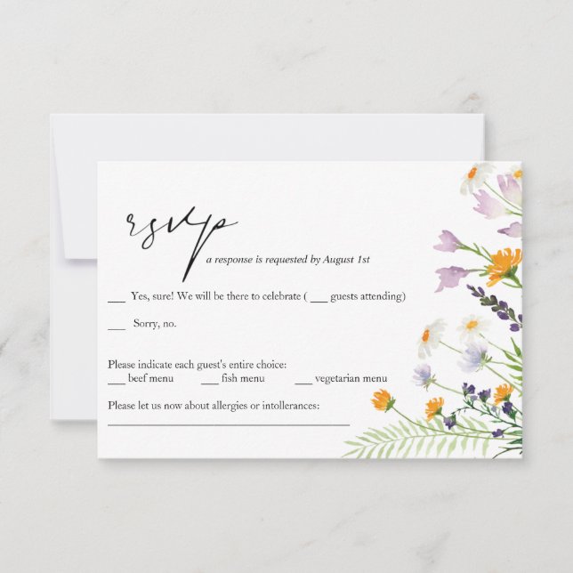 Tarjeta RSVP de boda de flores silvestres (Anverso)