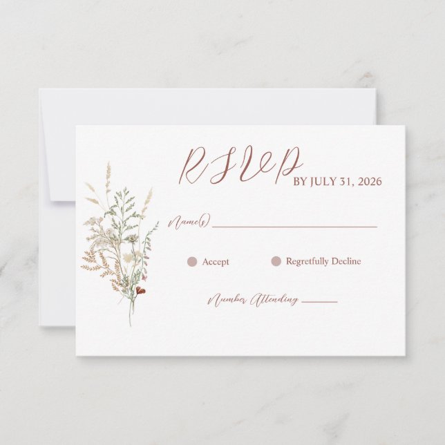 Tarjeta RSVP de boda de flores silvestres (Anverso)