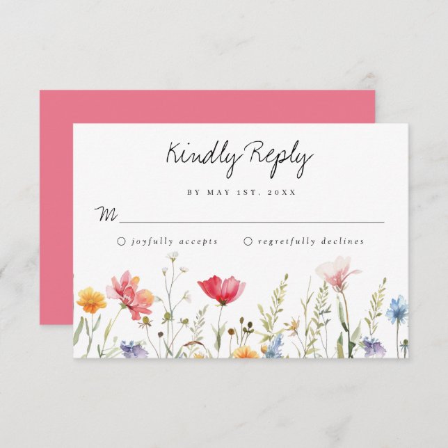 Tarjeta RSVP de boda de flores silvestres (Anverso / Reverso)