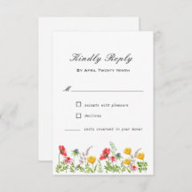 Tarjeta RSVP de boda de flores silvestres de color