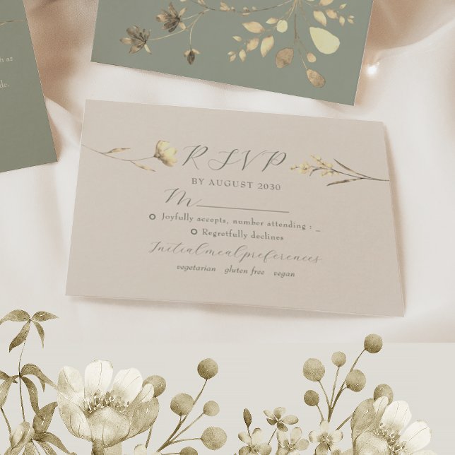 Tarjeta RSVP de boda de flores silvestres neutrale (Subido por el creador)