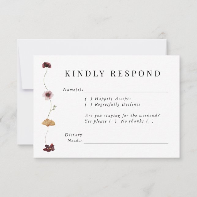 Tarjeta RSVP de boda de flores silvestres presiona (Reverso)