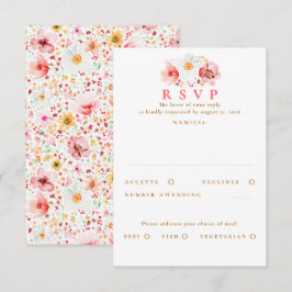 Tarjeta RSVP de boda de flores silvestres rosadas 