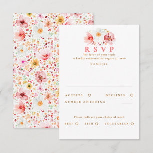 Tarjeta RSVP de boda de flores silvestres rosadas
