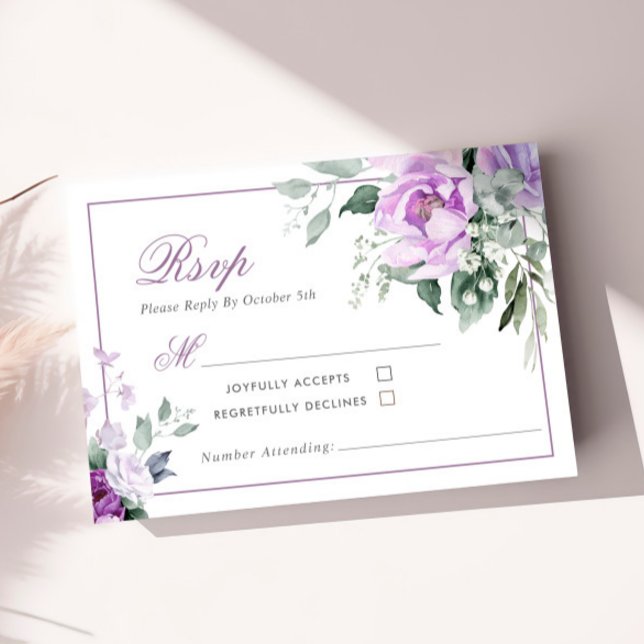 Tarjeta RSVP de Boda de Flores Violetas Eucalyptus (Subido por el creador)