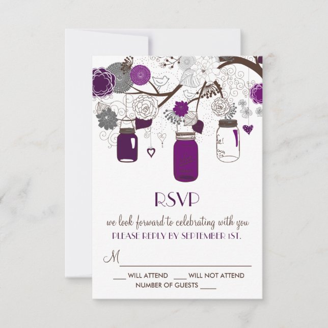 Tarjeta RSVP de Boda de Flores y Enjambres Morados (Anverso)