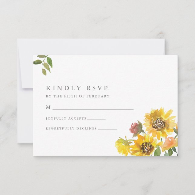 Tarjeta RSVP de boda de girasol (Anverso)