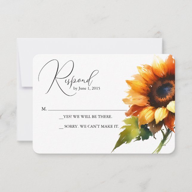 Tarjeta RSVP de boda de girasol amarillo (Anverso)