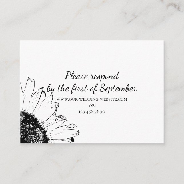 Tarjeta RSVP de boda de girasol blanco y negro (Anverso)