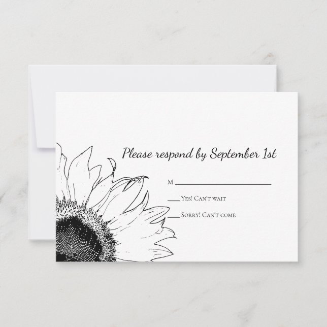 Tarjeta RSVP de boda de girasol blanco y negro (Anverso)