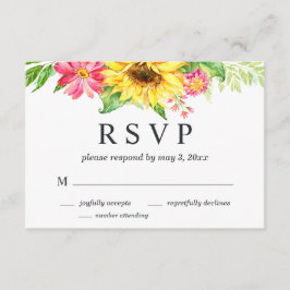 Tarjeta RSVP de boda de girasol con número de asis