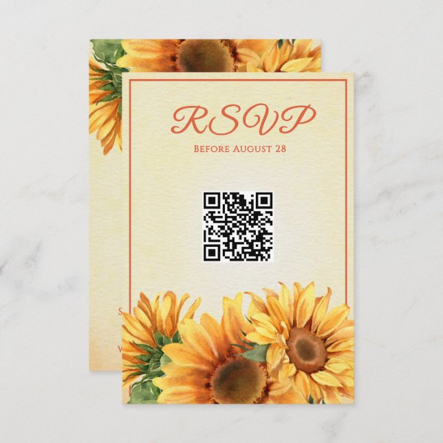 Tarjeta RSVP de boda de girasol QR (Anverso / Reverso)