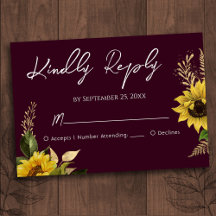 Tarjeta RSVP de boda de girasol rústico