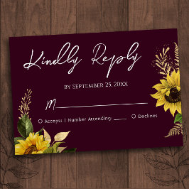 Tarjeta RSVP de boda de girasol rústico
