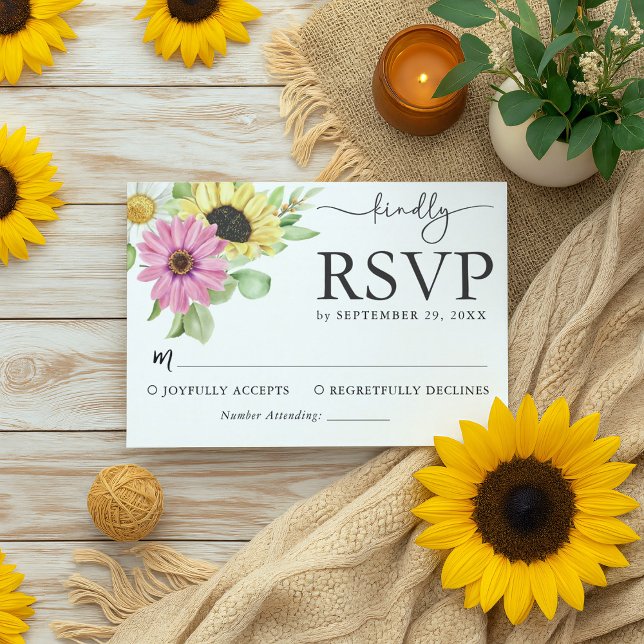 Tarjeta RSVP de boda de girasol rústico (Subido por el creador)