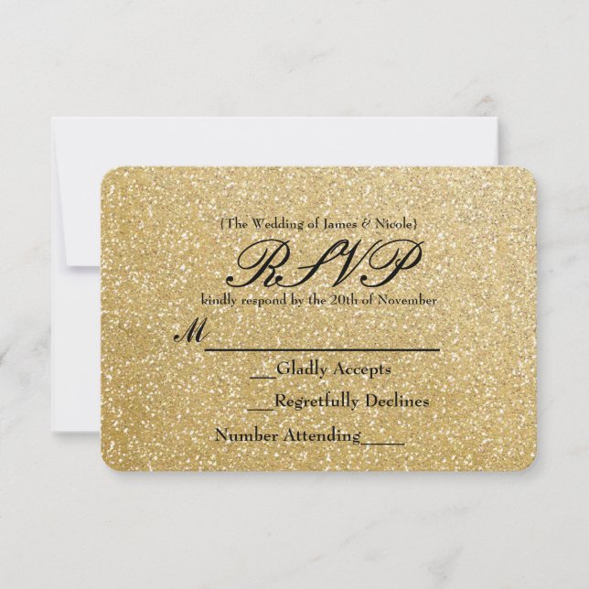 Tarjeta RSVP de Boda de glamour con Purpurina de o (Anverso)