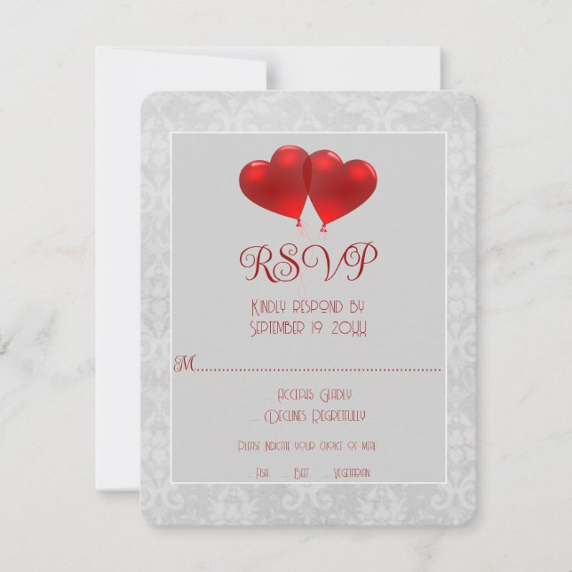 Tarjeta RSVP de Boda de Globos del Corazón Rojo (Anverso)