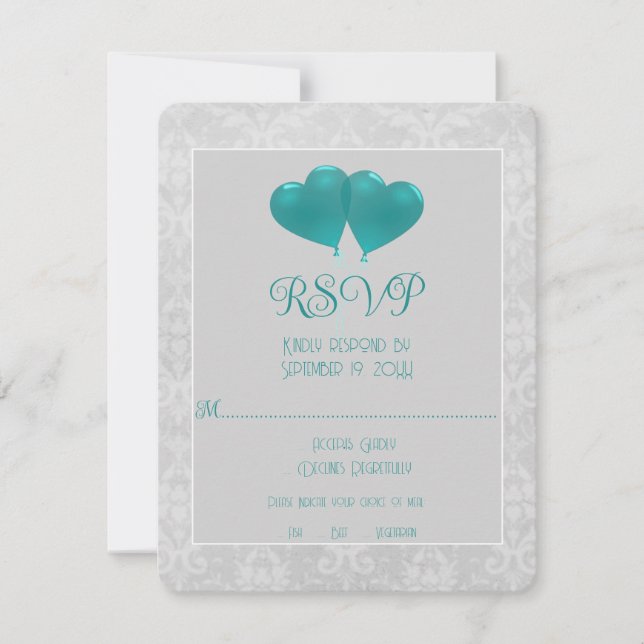 Tarjeta RSVP de Boda de Globos del Corazón verde a (Anverso)