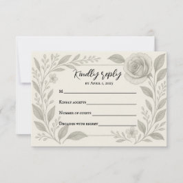 Tarjeta RSVP de boda de grafito floral