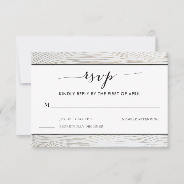 Tarjeta RSVP de Boda de Grano de Oro Rústico (Anverso)