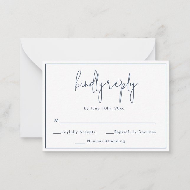Tarjeta RSVP de Boda de Guión Azul de la Marina de (Anverso)