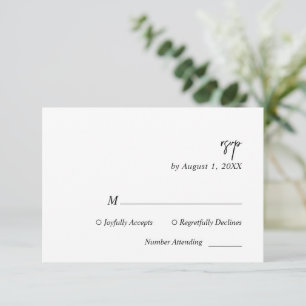 Tarjeta RSVP de Boda de Guión Blanco y Negro