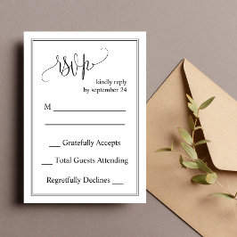 Tarjeta RSVP de Boda de Guión Clásico en Blanco y 