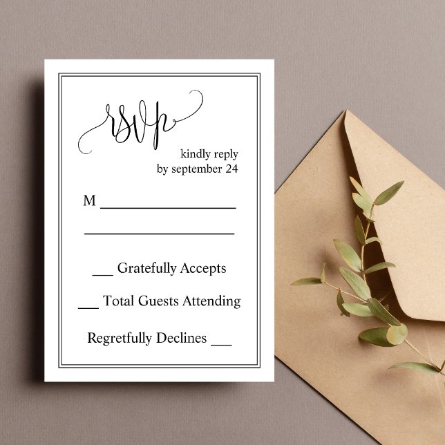 Tarjeta RSVP de Boda de Guión Clásico en Blanco y  (Subido por el creador)