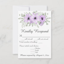 Tarjeta RSVP de Boda de Guión Floral de Lavanda Pú