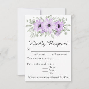 Tarjeta RSVP de Boda de Guión Floral de Lavanda Pú