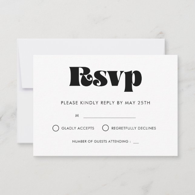 Tarjeta RSVP de boda de guión retro vintage (Anverso)