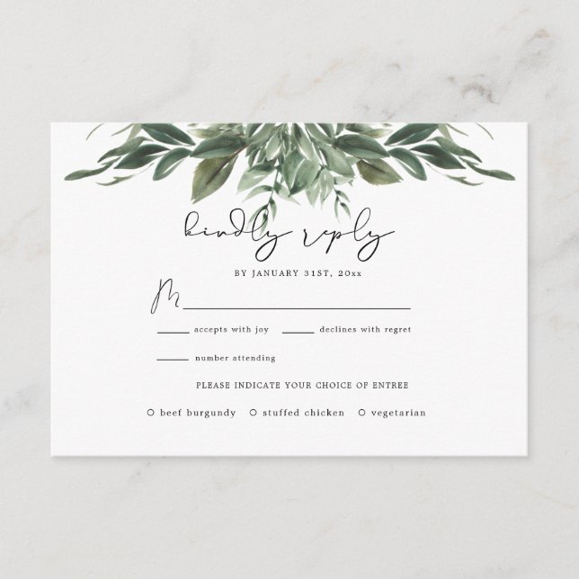 Tarjeta RSVP de boda de hoja de follaje (Anverso)