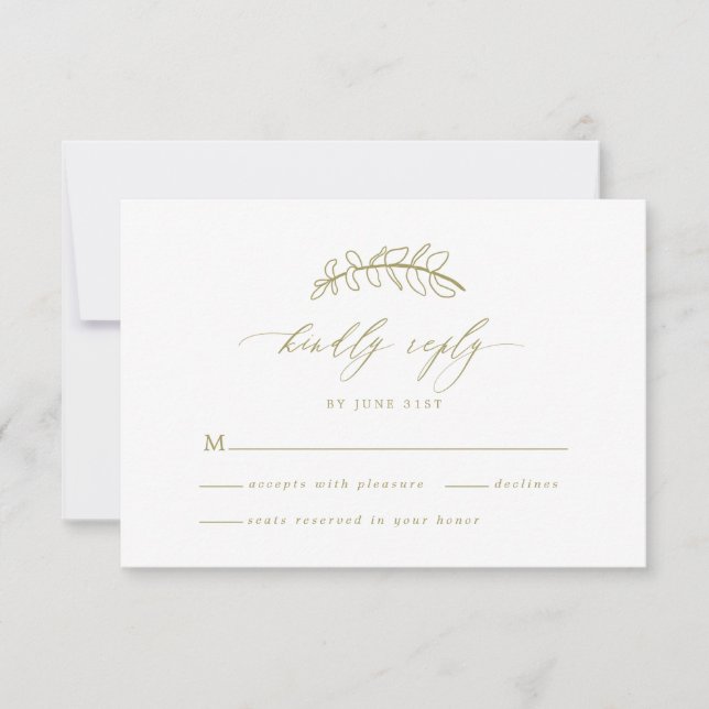 Tarjeta RSVP de Boda de Hoja de Oro (Anverso)