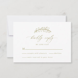 Tarjeta RSVP de Boda de Hoja de Oro