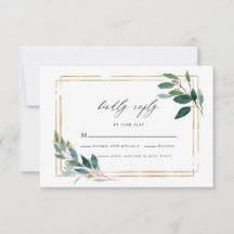 Tarjeta RSVP de Boda de hojas de eucalipto de oro