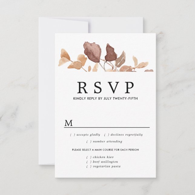 Tarjeta RSVP de boda de hojas de otoño, opciones d (Anverso)