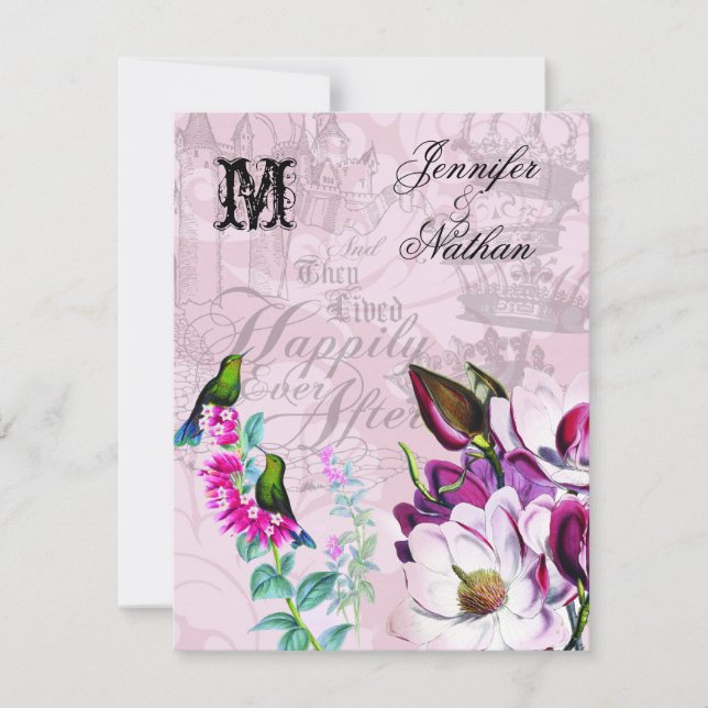 Tarjeta RSVP de Boda de Hummingbirds Magnolias (Anverso)