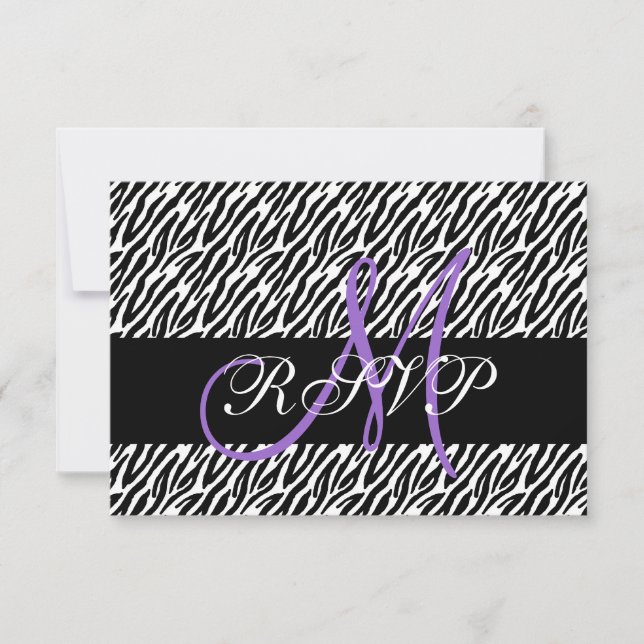 Tarjeta RSVP de boda de impresión de cebra de mono (Anverso)