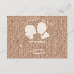 Tarjeta RSVP de boda de impresión en Burlap Rústic