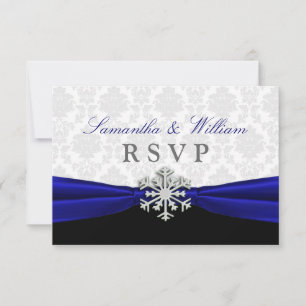 Tarjeta RSVP de Boda de Invierno Blue Ribbon