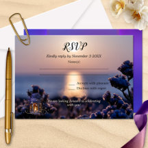 Tarjeta RSVP de Boda de Invierno Coastal Sunset