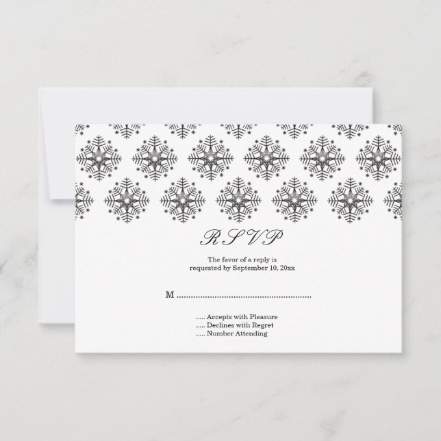 Tarjeta RSVP de boda de invierno con copo de nieve (Anverso)
