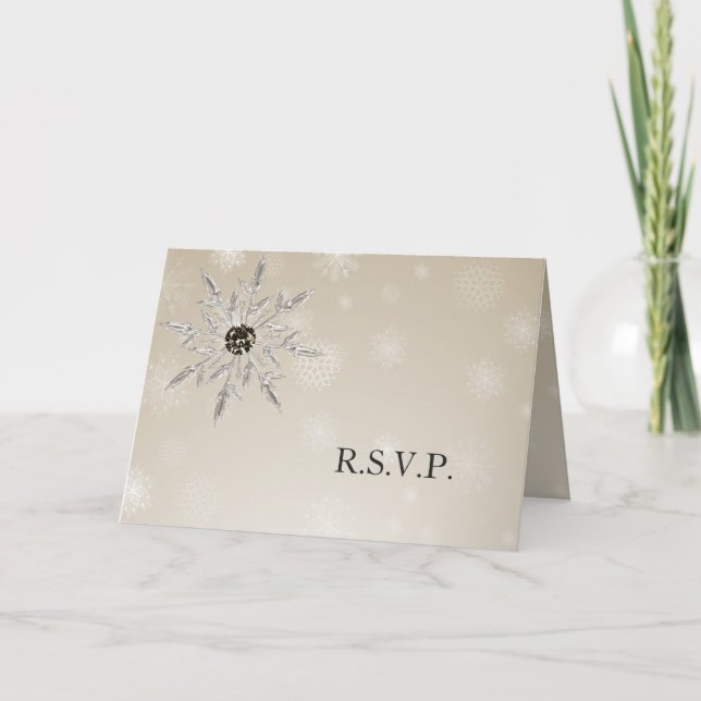 tarjeta rsvp de boda de invierno con copos de niev (Anverso)