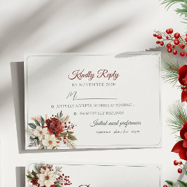 Tarjeta RSVP de Boda de Invierno con Flores Rojas