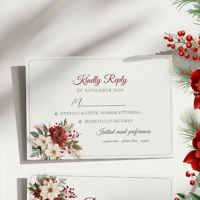 Tarjeta RSVP de Boda de Invierno con Flores Rojas (Subido por el creador)